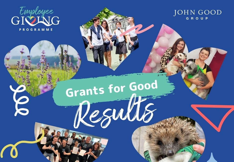 Grants for Good 2025 collage showing five UK small charities awarded funding to support local community projects