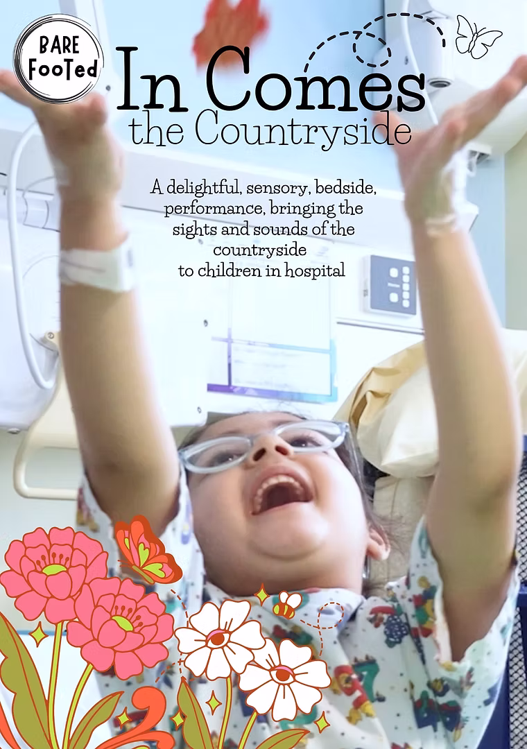 Show2 A Barefooted performer delivering a hospital arts programme bedside on a children's ward