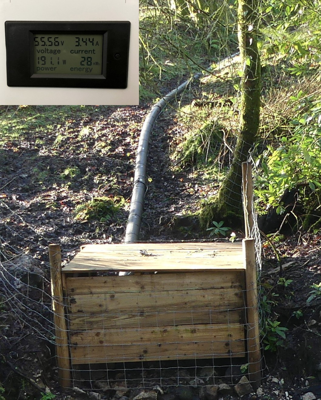 Micro hydro-electric turbine Micro hydro-electric turbine powering Otterhead nature reserve, Somerset