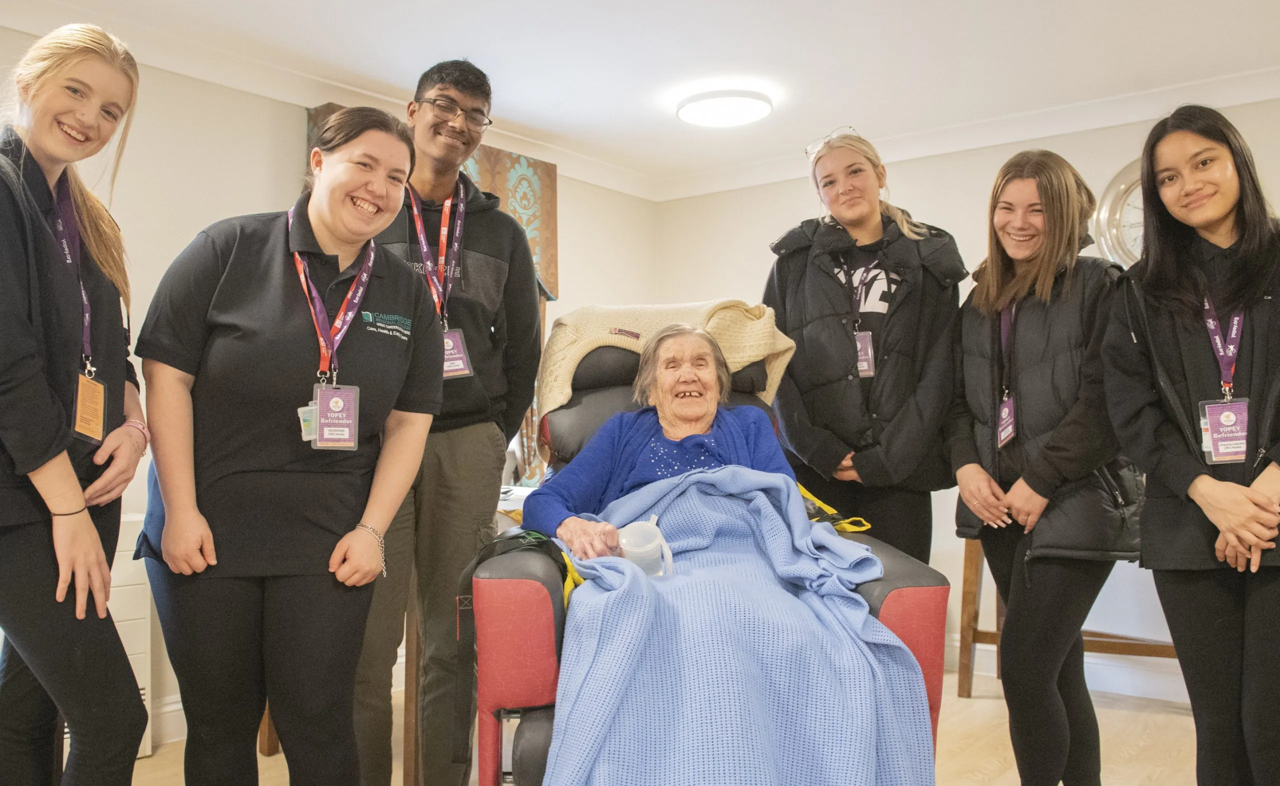 YOPEY volunteers and Young People visiting elderly residents, dementia befriending Suffolk